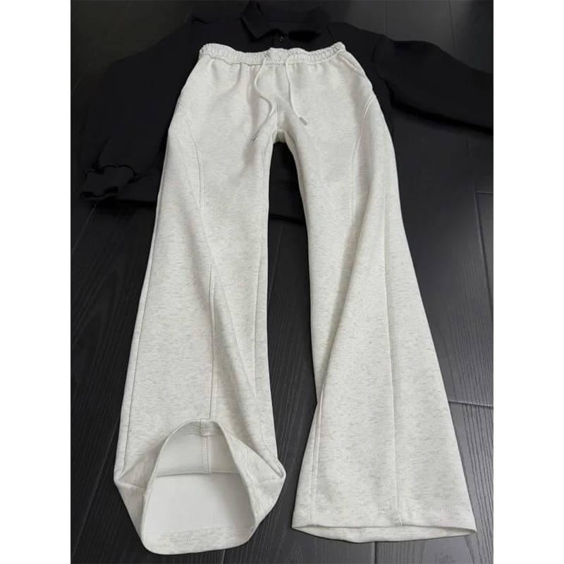 White Gray Cleanfit Curved Sweatpants Men's Fall American Style Diagonal Cut Vibe Pants Slim Straight Flared Pants