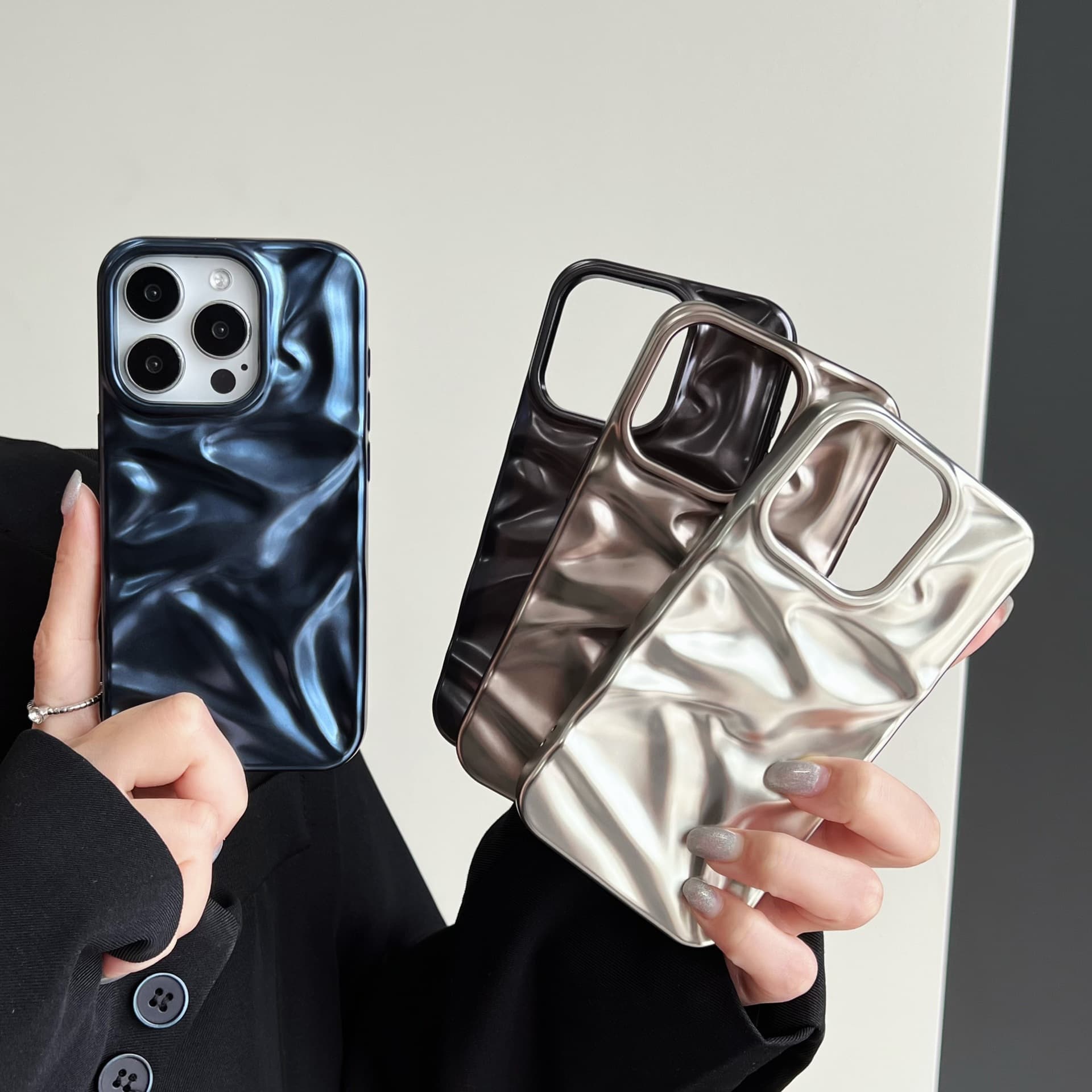 Premium Electroplated Matte Pleated Texture Case for iPhone 17 Pro Max, Apple 16, 15/14, 3D