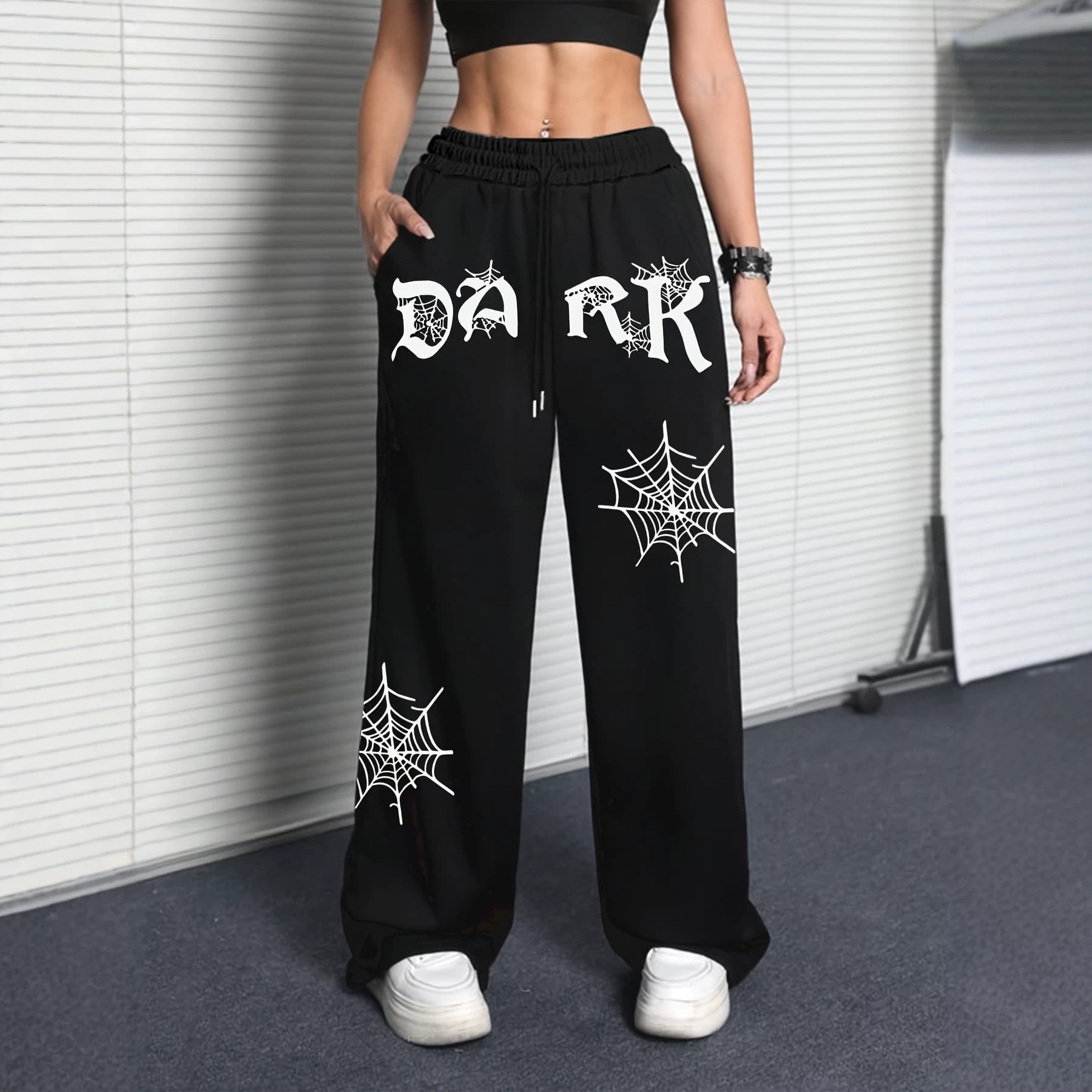 Cross-Border Amazon Men's Sports Pants with Cross Letter Pattern, Gothic Style Streetwear, Drawstring Straight-Leg Casual Sweatpants