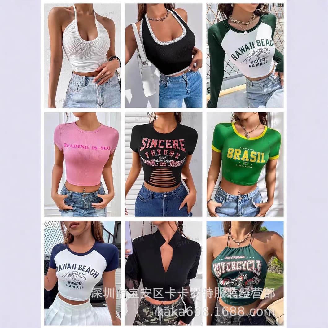 European and American foreign trade new women's T-shirt cross-border fashion hot girl summer women's clothing Amazon fast fashion Xiyin wholesale