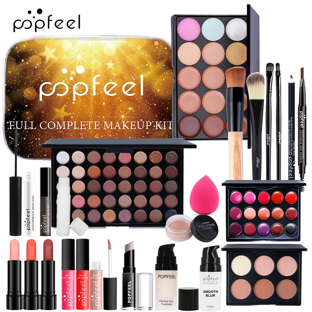 Cross-border Popfeel Eyeshadow Foundation Lipstick Makeup Set Beginner Cosmetics Full Kit Light Makeup Gift Box