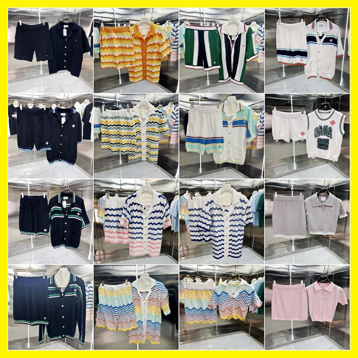 Casablanca Knit Sweater Short Sleeve Jacquard Cardigan Polo Shirt Couple Shorts Set