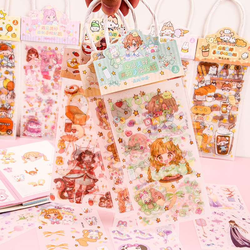 Creative Ins-Style Journal Stickers PET Waterproof Girl's Heart Journal Decorative Pattern Stickers Cute Children's Gift