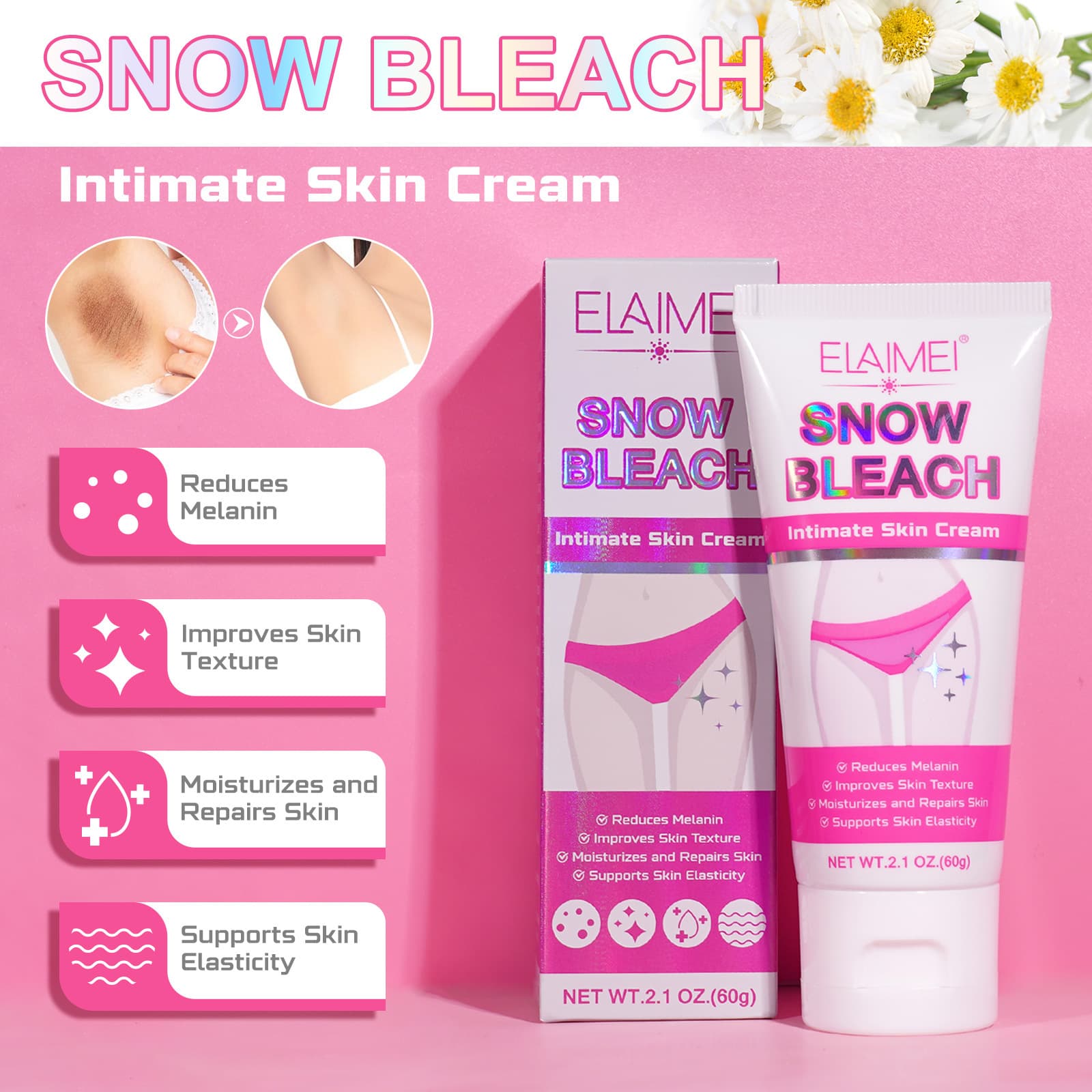 ELAIMEI Intimate Whitening Cream 60g - Moisturizing and Brightening for Armpits, Knees, and Private Areas