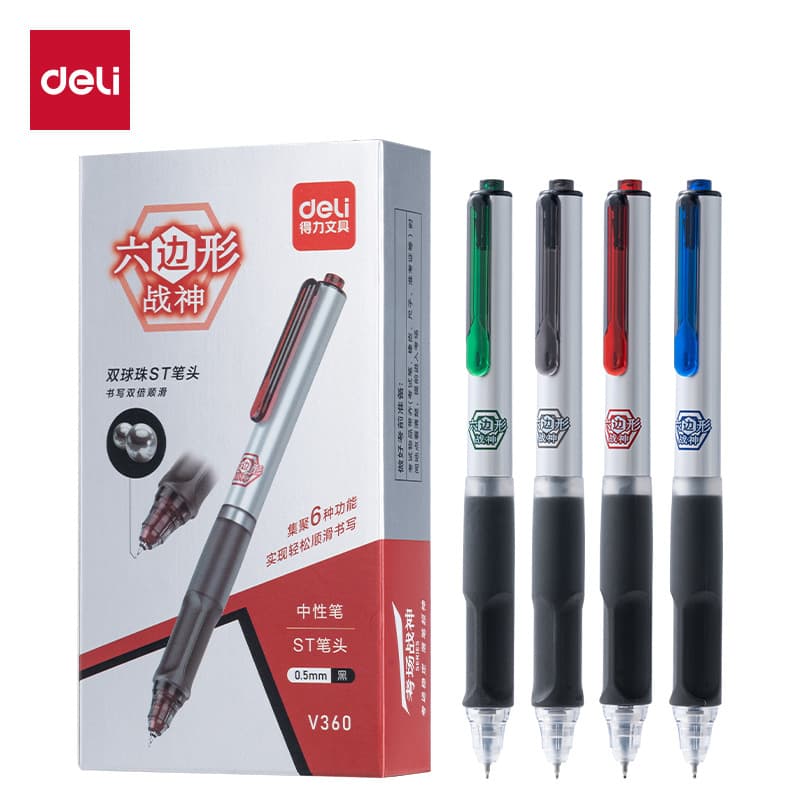 Deli V360 Hexagon War God Muffled Gel Pen 0.5mm Dual Ball ST Tip (Black) (Piece)
