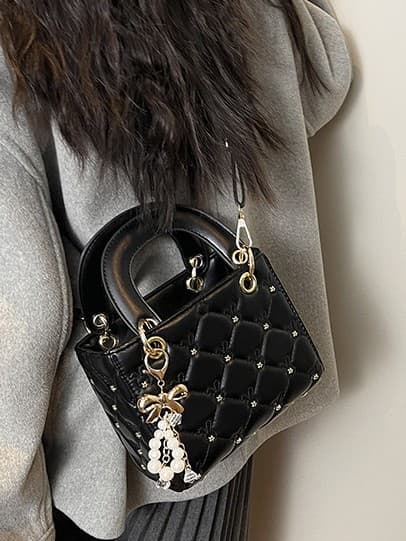 Yuezi New Lady Dior Bag Women Diamond Stitching Fashion Texture Handheld Small Square Bag Casual Commute Single Shoulder Crossbody Bag