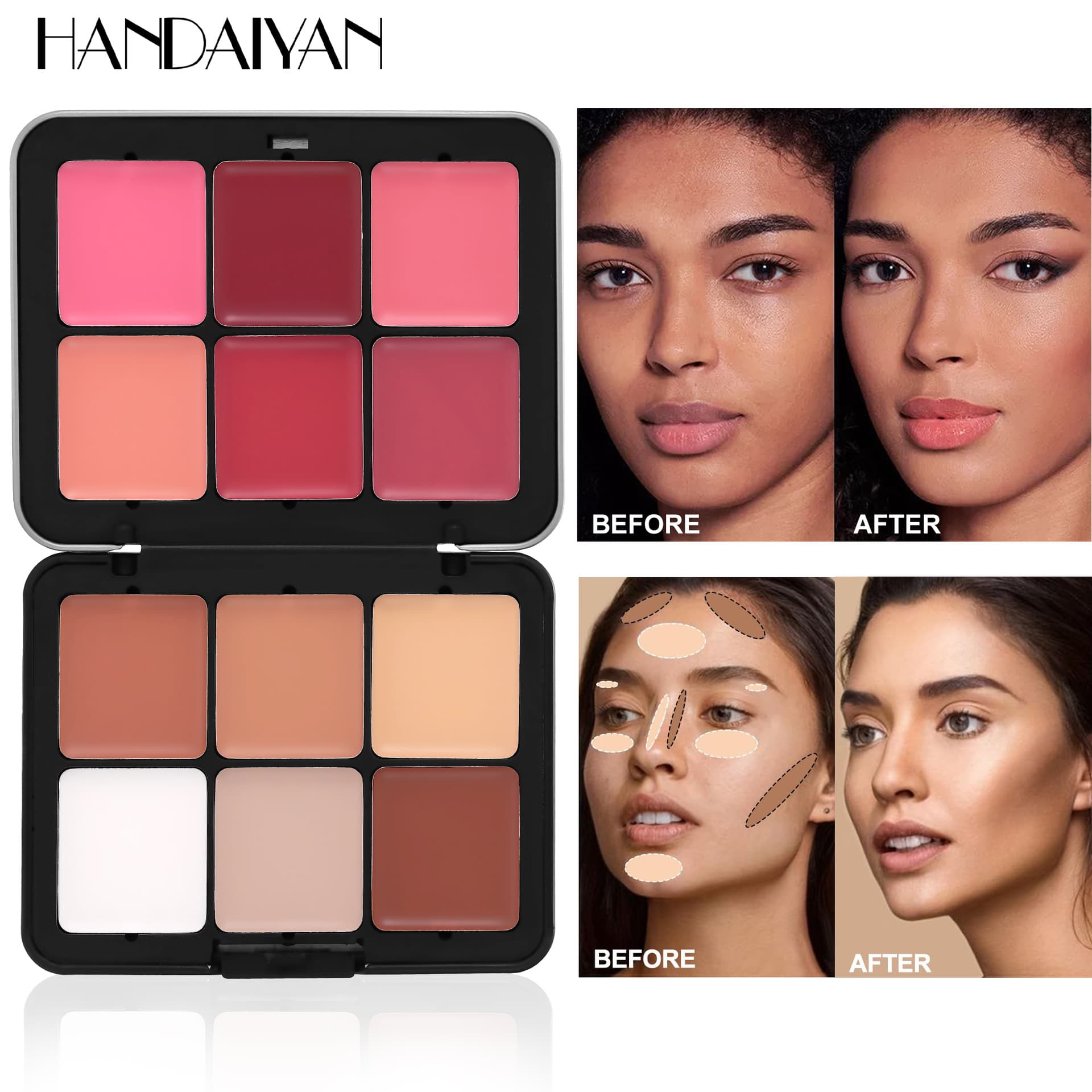 Cross-border 12-Color Iron Box Blush Palette Multi-purpose Concealer Highlighter Contour Palette Matte Blush Cream