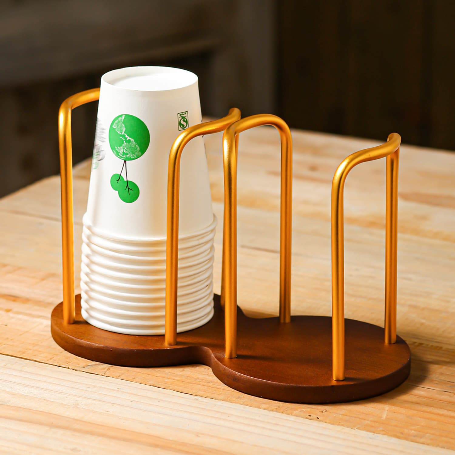 Walnut Paper Cup Holder, Cup Dispenser, Disposable Cup Stand, Cup Organizer Storage Rack