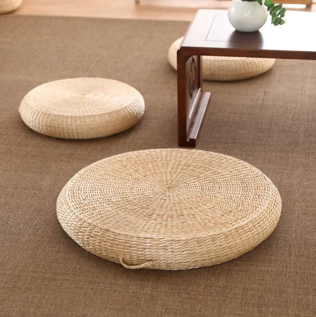 Japanese Living Room Zafu Seat Cushion, Floor Round Pad, Tatami Meditation and Worship Woven Mat, Bay Window Household Use