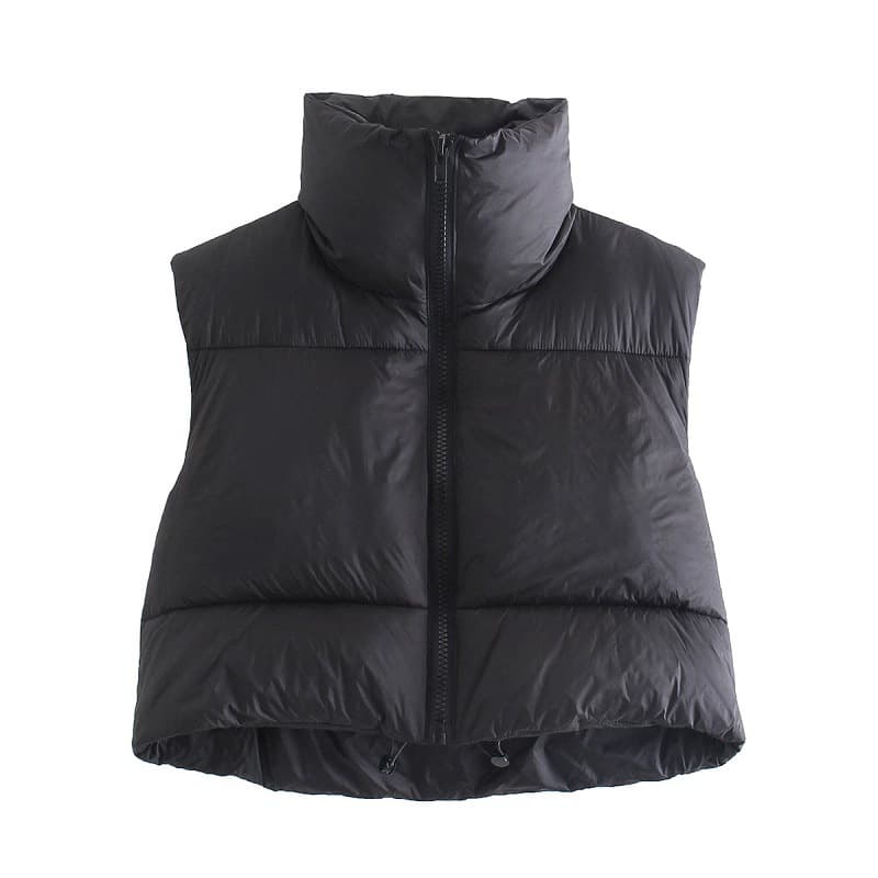 Lightweight Short down Vest Women's Fashion Thickened Warm Cotton Jacket Sleeveless Zipper Closure Street Style Pure Color