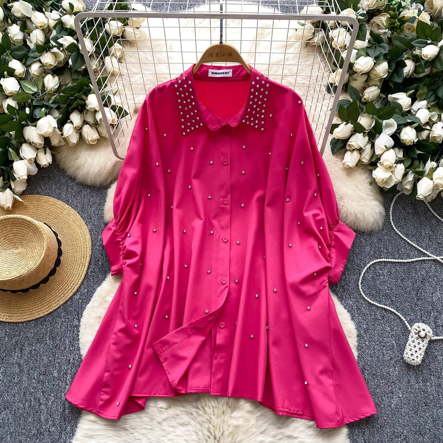 Cross-border New Women's Summer Top Heavy Craft Single Row Button Rhinestone Cardigan Fashion Top