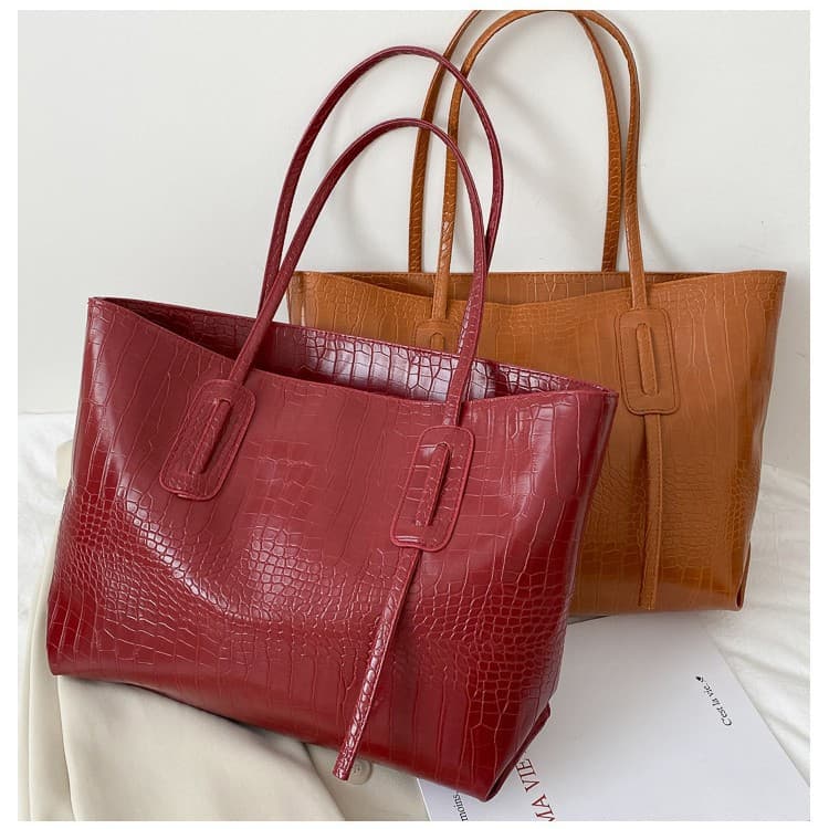 Minimalist Large-Capacity Shoulder Bag for Women 2025 New Trendy Crocodile Texture Versatile Viral Handbag Tote