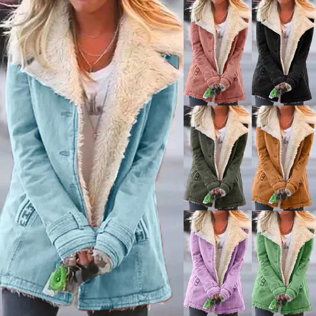 In Stock 2025 Wish Amazon Hot-Selling Autumn/Winter Solid Color Fleece Hooded Mid-Length Coat for Women W160