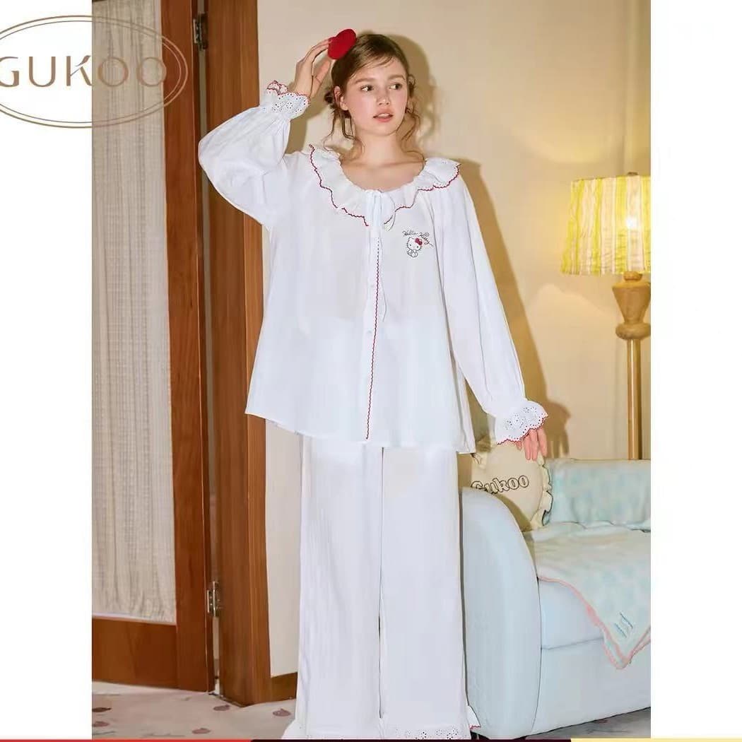 Guoke Style Women's Spring/Autumn Hello Kitty Korean Simple Cardigan Lace Sweet Premium Homewear