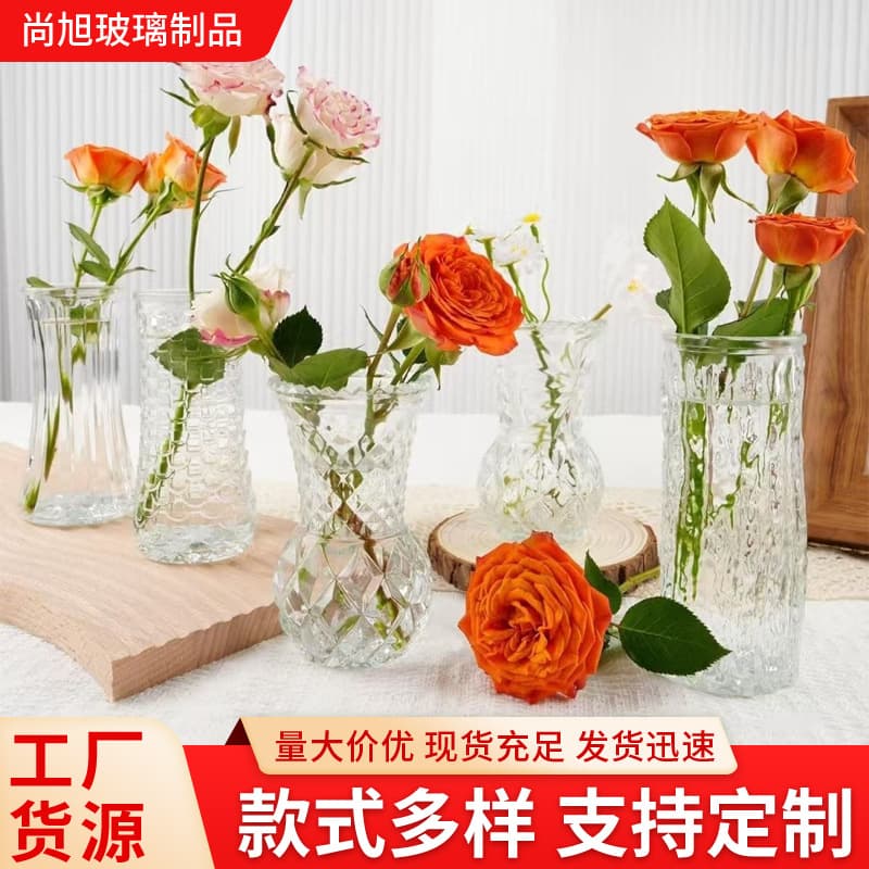 Retro light luxury embossed transparent French glass vase ins style home hydroponic green plant small vase desktop decoration