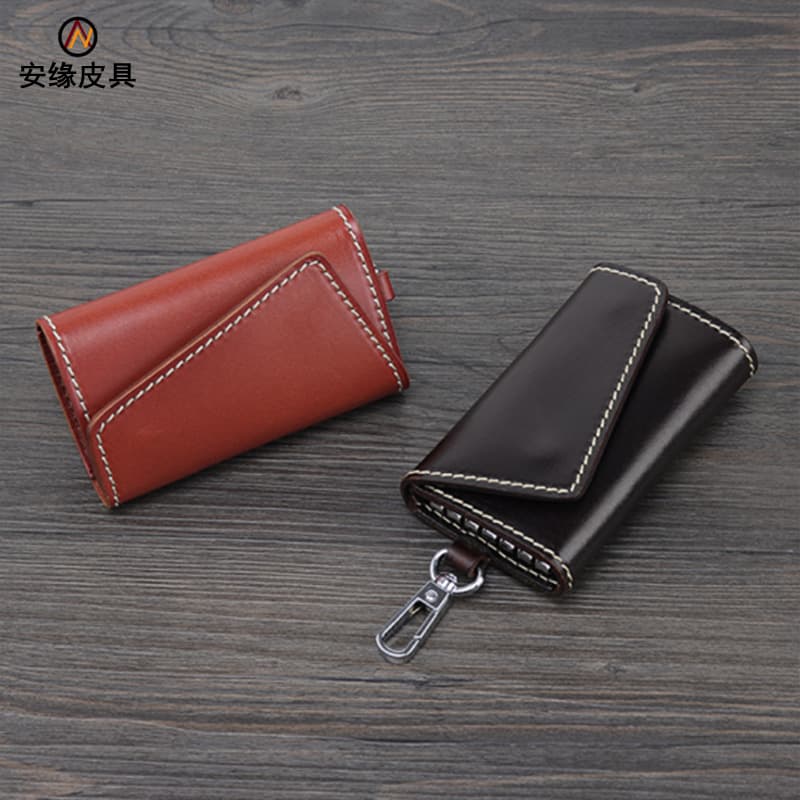 Business Gift Vegetable-Tanned Leather Key Holder for Men, Creative Multi-Functional Card Holder, Fashionable Genuine Leather Car Key Case