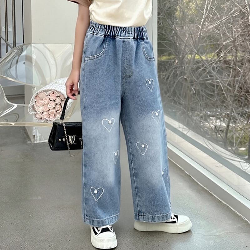 Girls' Straight Leg Loose Washed Soft Denim Pants 2026 Spring New Baby Versatile Wide Leg Long Pants