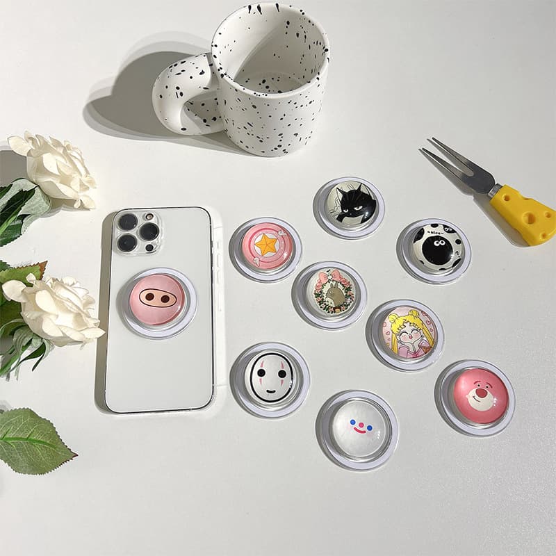 Ins-style Glass Pig Nose Phone Grip Stand Magnetic Retractable Detachable Portable Cat Pretty Girl Clown