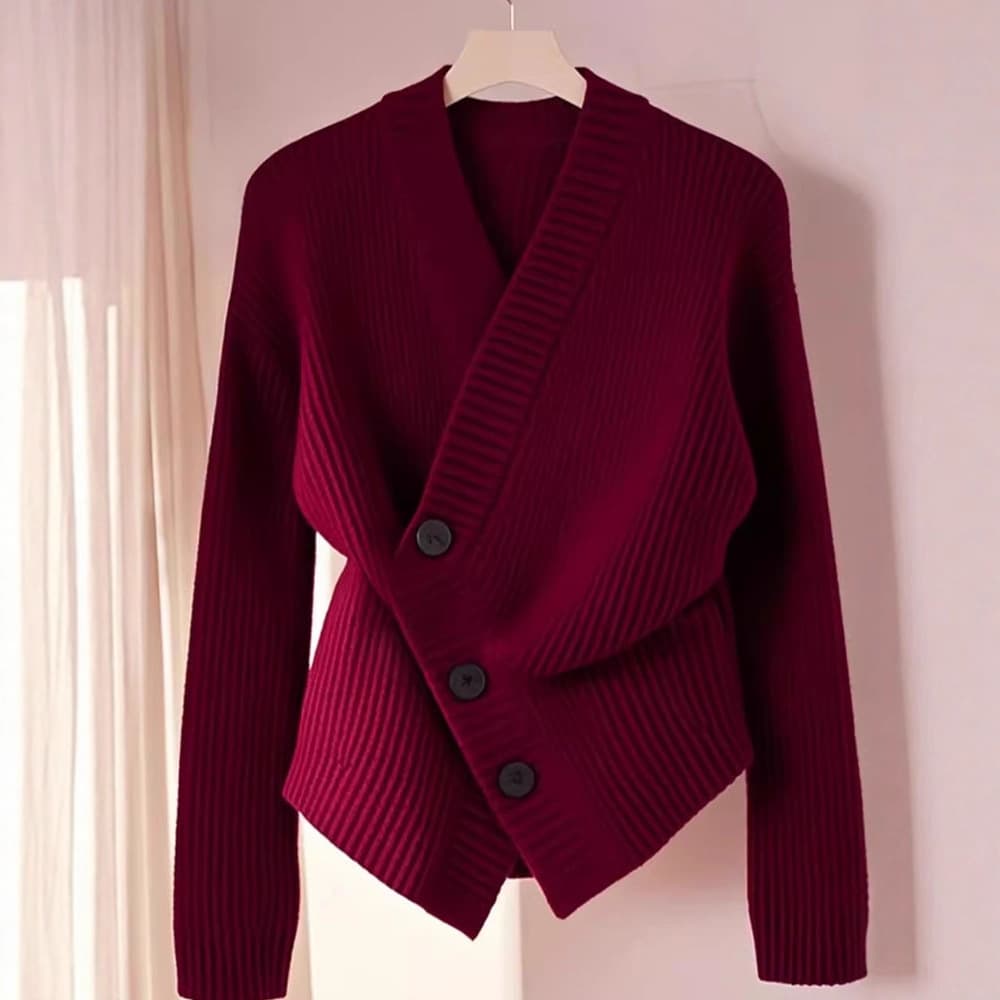 Autumn and winter fashionable tops, niche and chic, beautiful Korean style lazy ankara red knitted cardigan