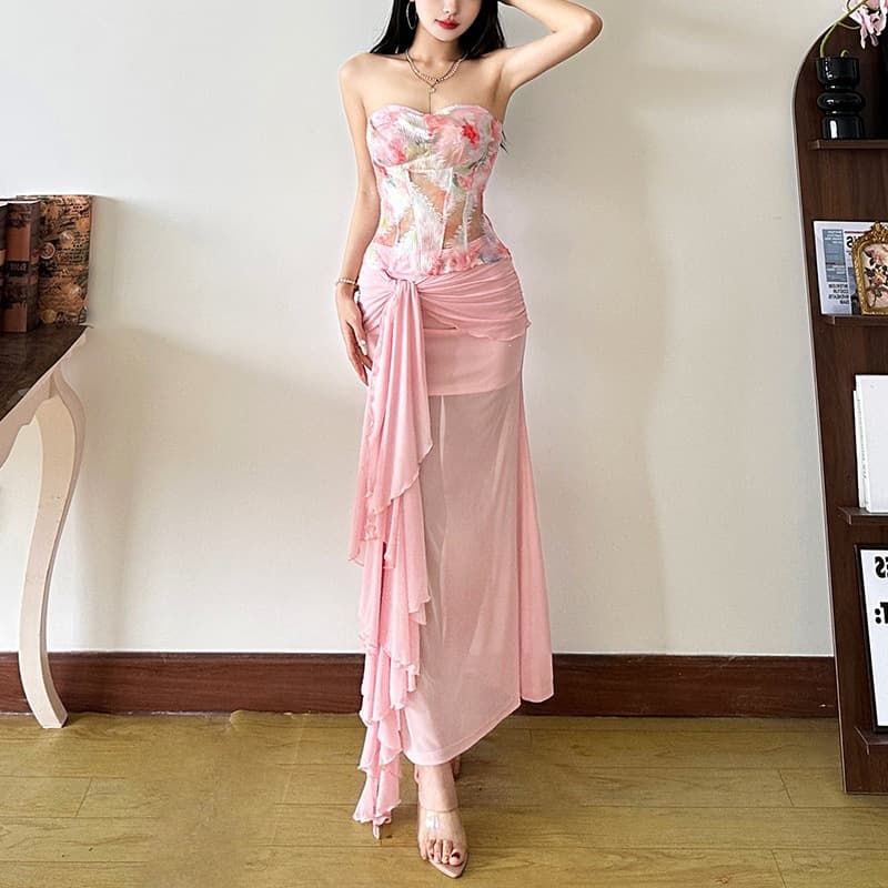 Cross-Border 2026 European and American Style Summer New Women's Solid Color Fitted Tube Top Vest Fashion High-Waist Skirt Set
