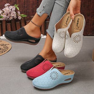 Breathable Hollow Open-toe Mule Women's Shoes Anti-slip Casual Mules Comfortable Wedge Heel Sandals