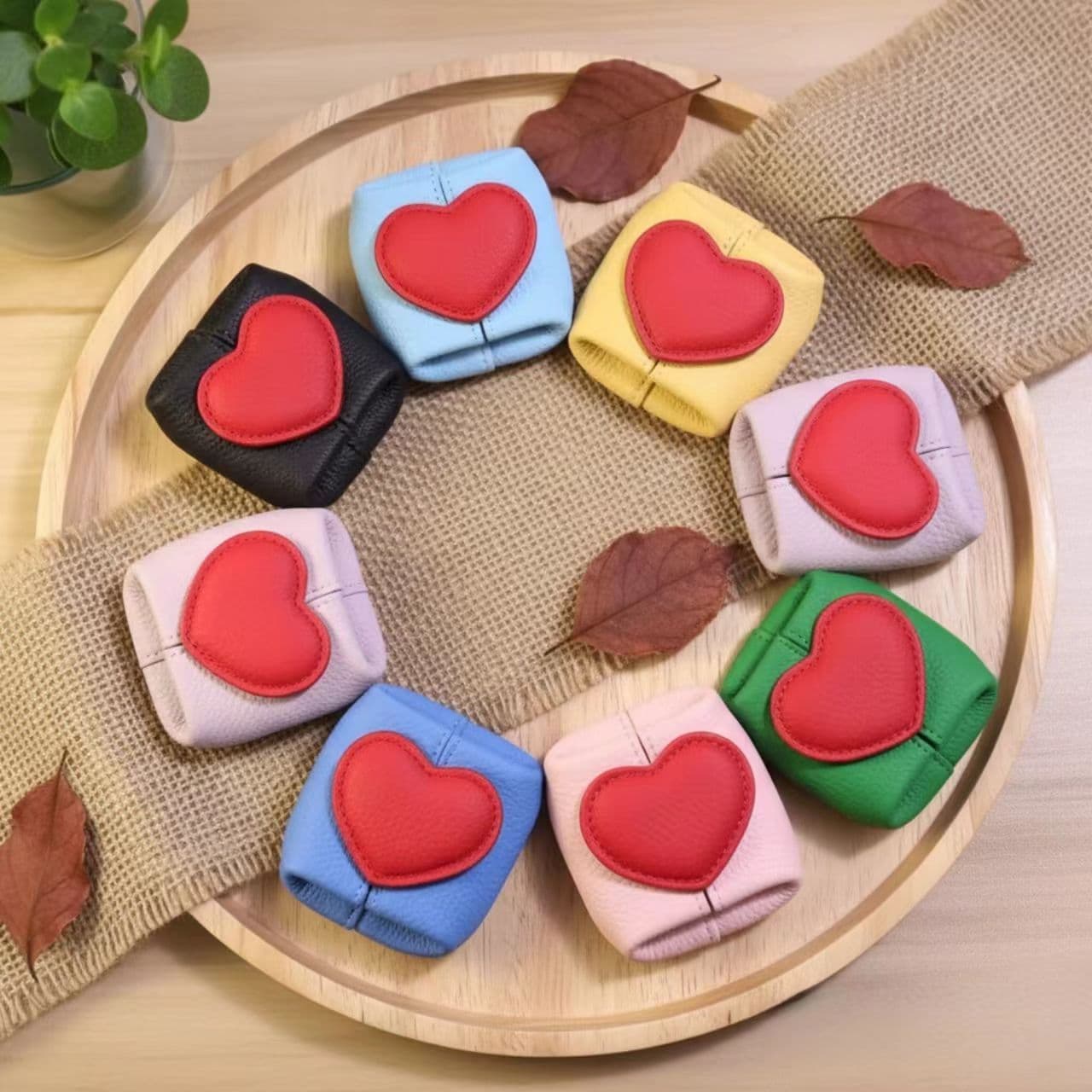 Pu Leather Cute Coin Purse, Coin Lipstick Data Cable Storage Bag, Heart-Shaped Color-Blocking Cute Storage Bag