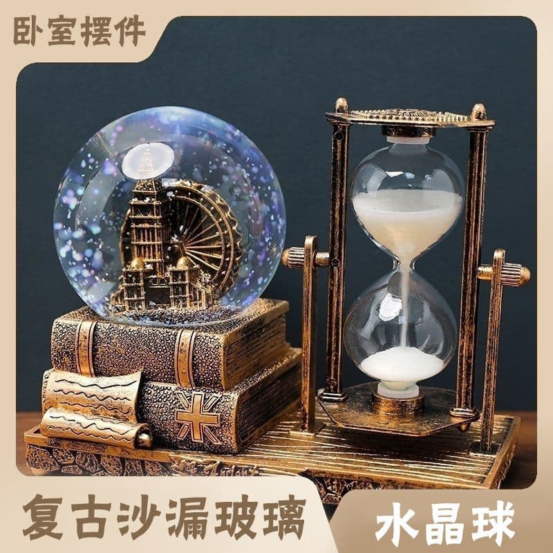 Vintage Eiffel Tower Hourglass Music Box - Glowing Crystal Ball Desktop Decor for Graduation/Christmas/Valentine's Day