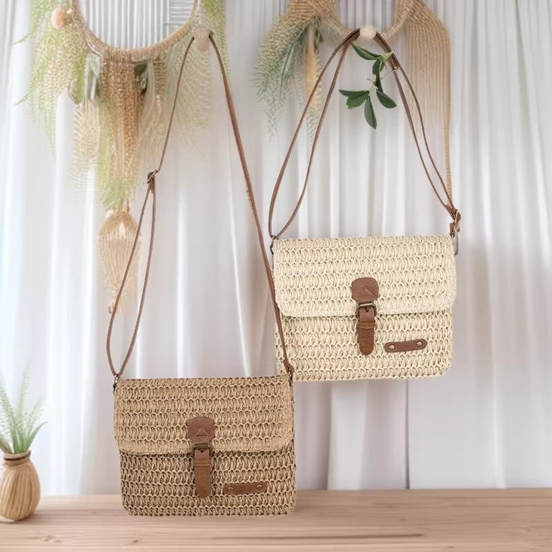 New Retro Mini Messenger Crossbody Straw Bag Daily Versatile Paper Rope Woven Bag Forest Style Fashion Beach Bag for Women