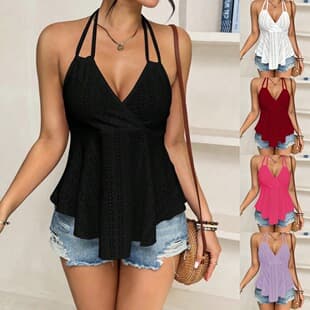 In Stock Women's European and American Style Halter Top Hollow-out Lace-up Vest for Amazon Temu 240301 Chic Commuter Wear