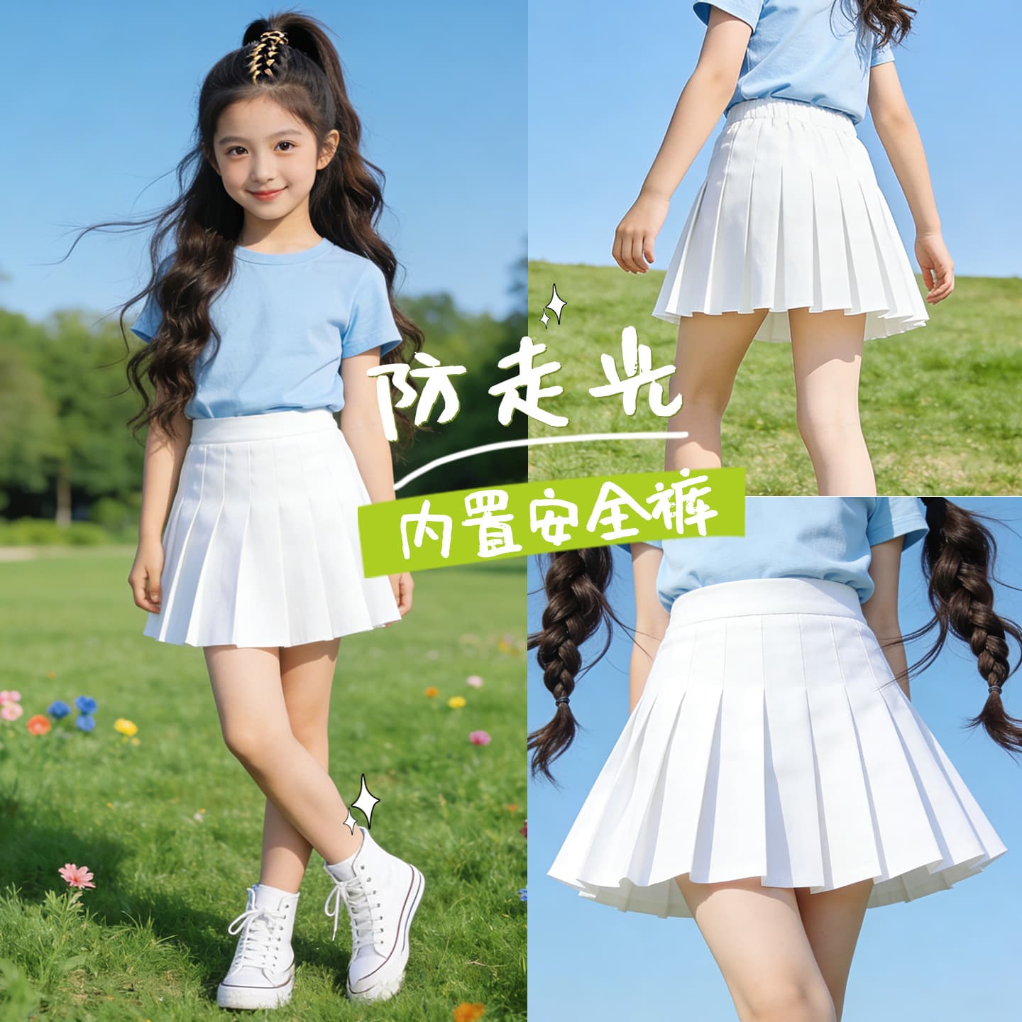 JK Style Pleated Skirt for Girls Summer New Anti-Exposure White Short Skirt for Middle and Older Children Tennis Skirt Thin