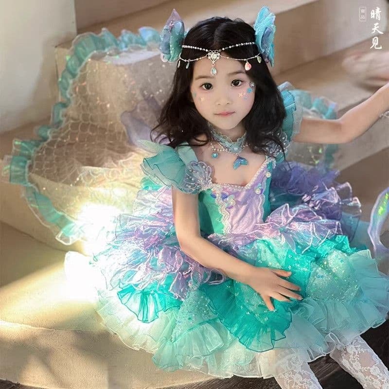 Girls Mermaid Dress 2025 Lolita New Children Stylish Dress Princess Summer Birthday Gown Trendy