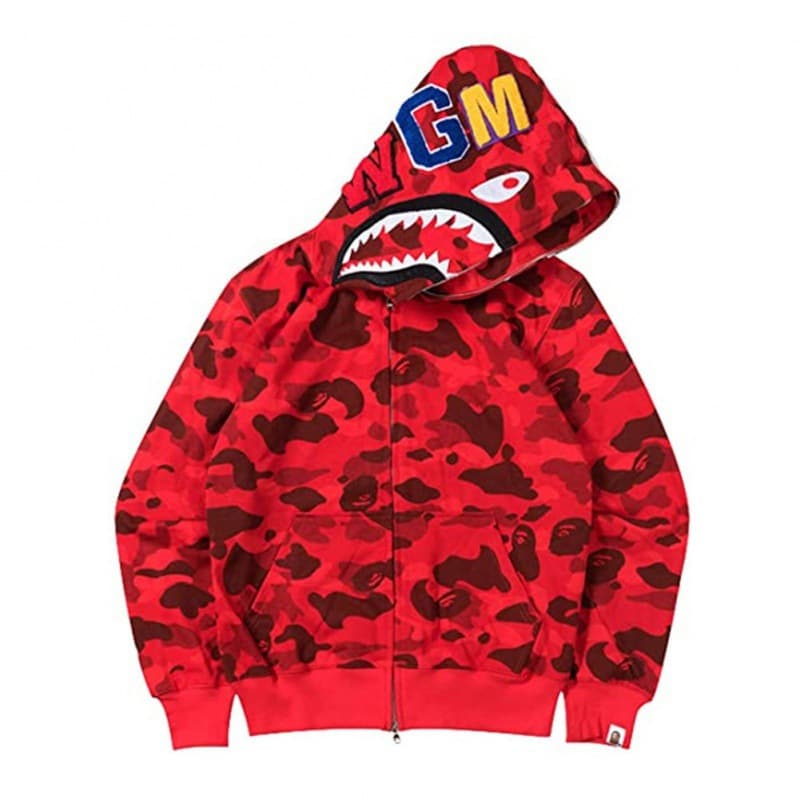 Camo Shark Head Hoodie Men's Street Brand Zip-Up Jacket Loose Fit Casual Couple Style Streetwear Hoodie