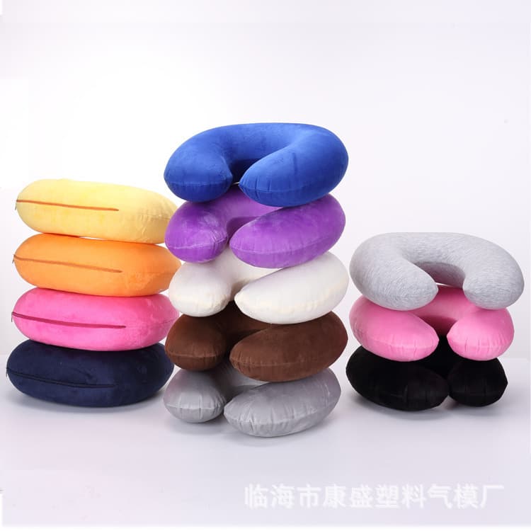 Removable Short Plush Cover Inflatable U-Shaped Pillow, Comfortable Neck Support for Travel, Office, and Home Naps
