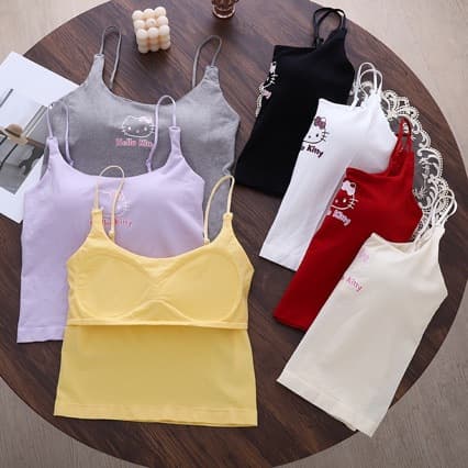 HelloKitty Original Versatile Camisole with Built-in Pads, Wire-Free Bra, Slim Fit, Hot Girl Top, New Arrival