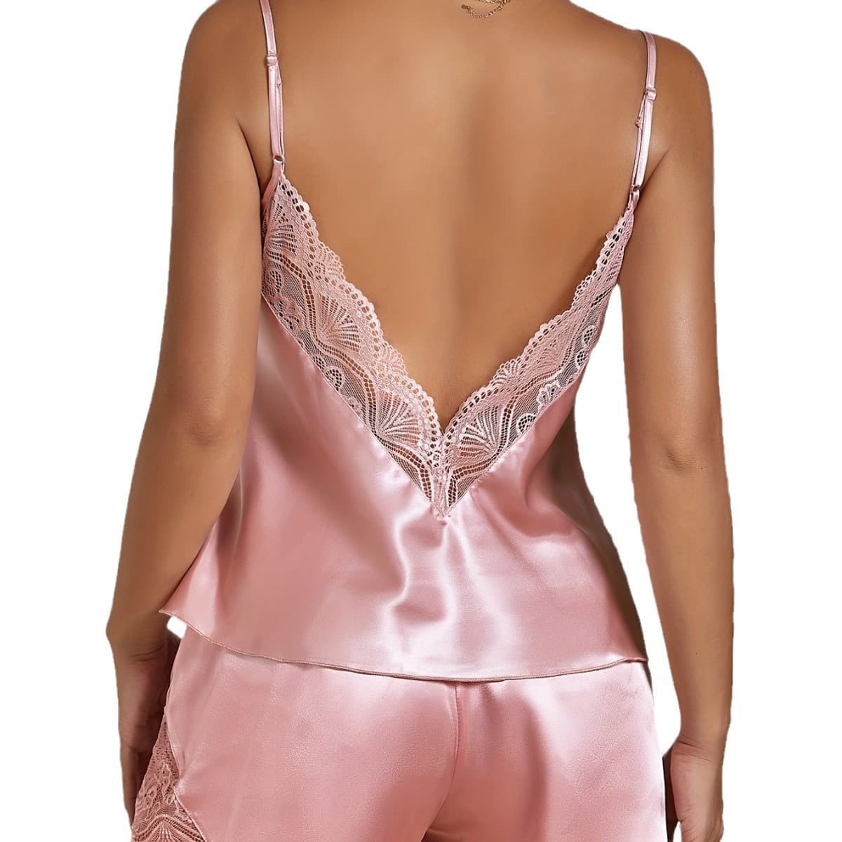 Cross-border Women's Pajamas Plus Size 2025 New Ice Silk Short Camisole Shorts Thin Women's Pajamas Set Amazon Wholesale