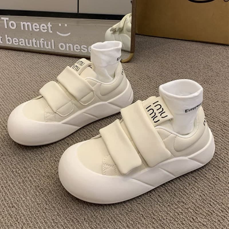Velcro platform white sneakers women 2024 fall new ugly-cute round toe platform shoes versatile casual flats trendy