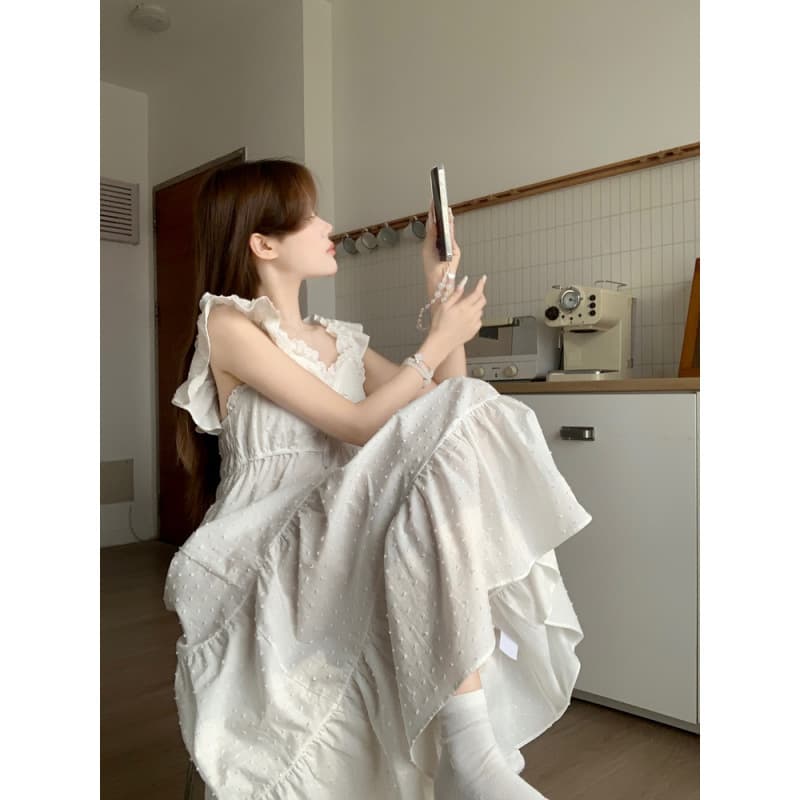 Cross-border Export Women's New Camisole Nightgown with Ruffle Trim, Wearable Outside, Jacquard Loungewear Wholesale