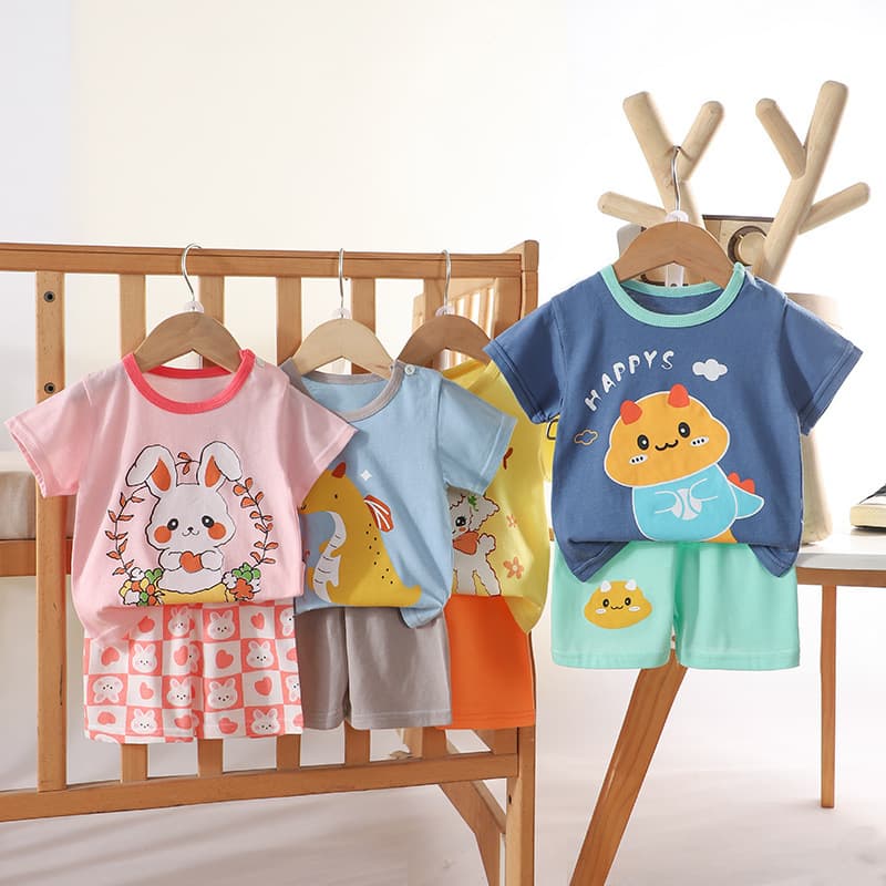 Kids Short Sleeve Set Summer Cotton Baby Boy Clothes New Girl Thin T-Shirt Summer Kids Wear
