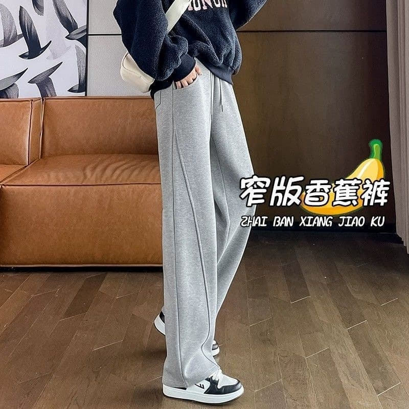 Narrow wide-leg pants for women 2025 new autumn and winter American-style high-waisted gray sports velvet sweatpants small banana pants