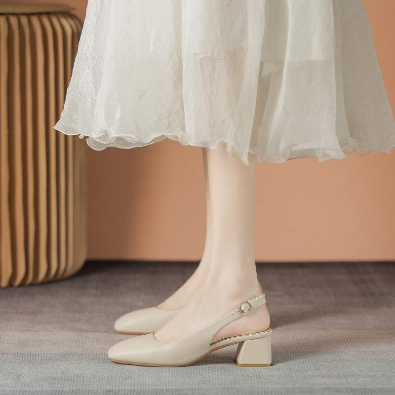 Baotou Sandals Women's Summer 2026 New Square Toe Thick Heel Medium Heel Back Air Style Skirt Mary Jane Sandals