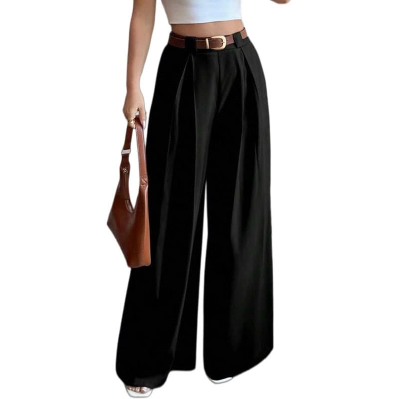 Cross-border Europe and America Solid Color Wide-Leg Pants Women High-Waist Flowy Loose Slimming Versatile New Style Casual Straight Trousers