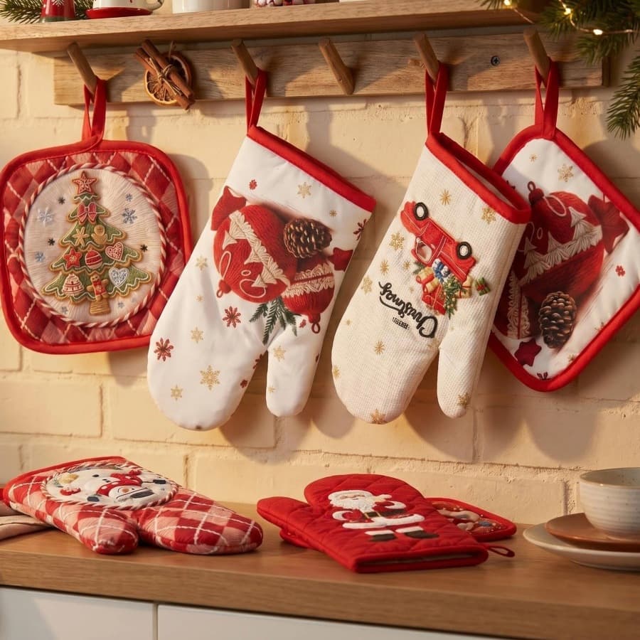 New Christmas microwave oven gloves insulation pad thickened oven gloves kitchen tools bakery anti-scald gloves