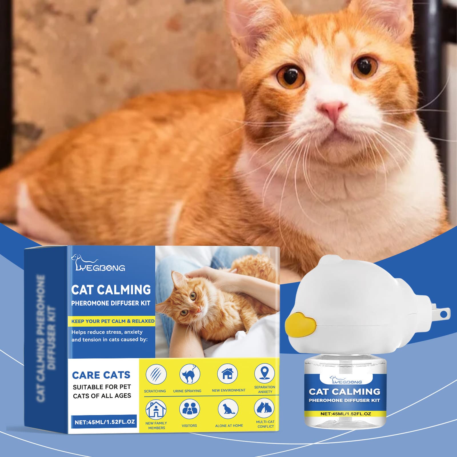 YEGBONG Cat Emotion Diffuser Set Pet Cat Irritability Care Solution Multi-Cat Conflict Scratching