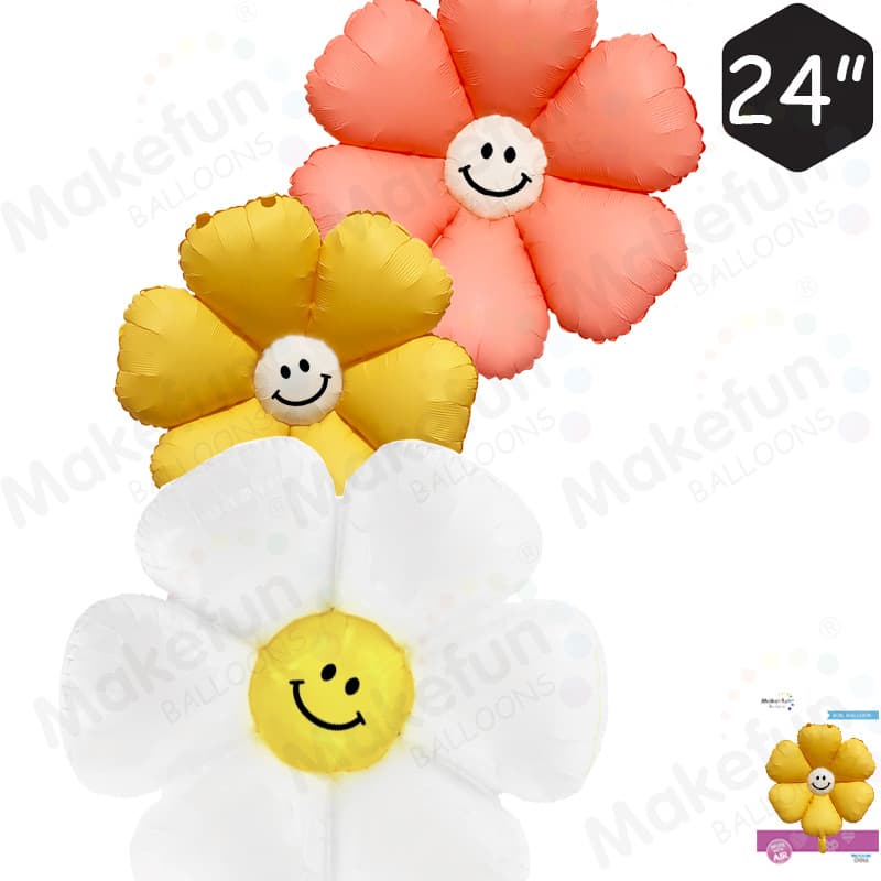 24-inch Non-Floating Smiley Face White Daisy Birthday Party Decoration Dessert Table Background Hardcover Aluminum Film Balloon