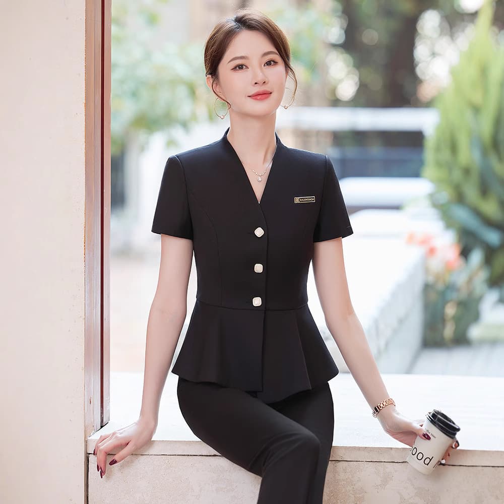 Gray Professional Summer Short-Sleeve V-Neck Blazer Jacket Women's Pants Skirt Summer 2026 New Two-Piece Suit