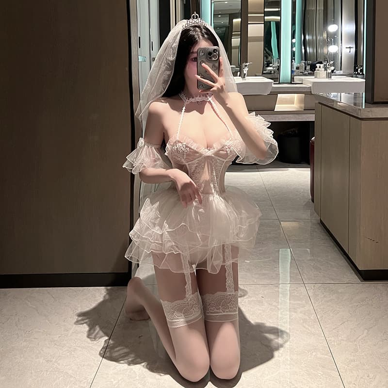 Sexy Lingerie, See-Through, No Need to Take Off Wedding Dress Suit, Bride Uniform, Temptation, Pure Desire, Transparent Sexy Beauty Lingerie