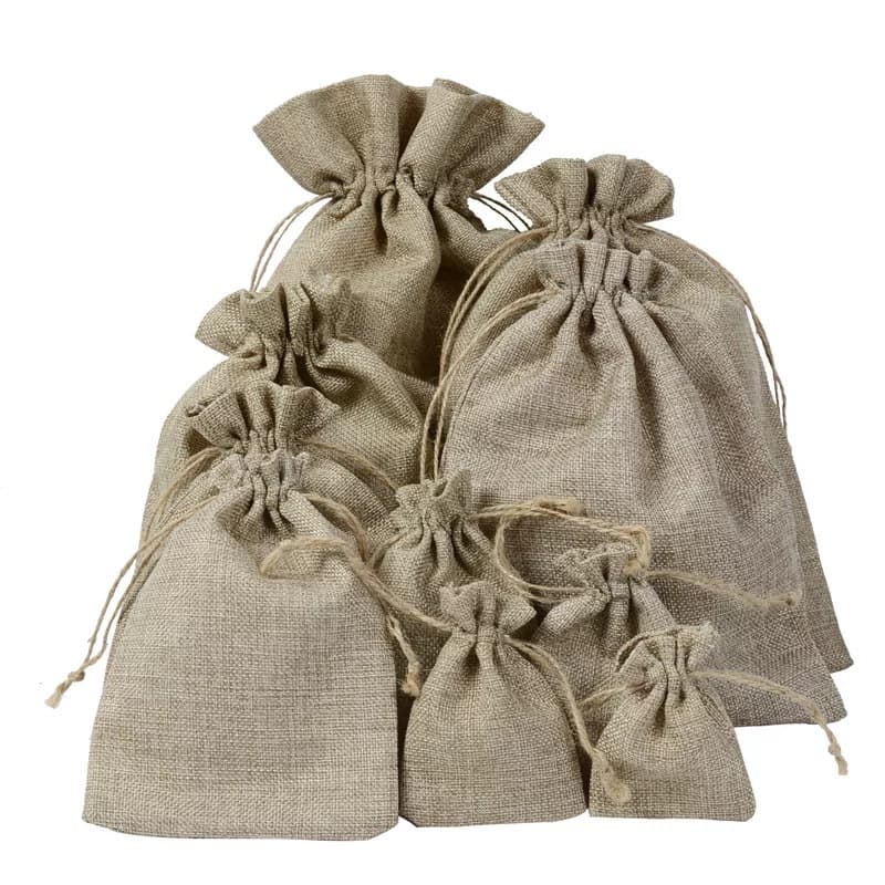 In Stock Faux Linen Drawstring Pouch, Rice Linen Jewelry Bag, Gift Packaging Wholesale Sachet, Bamboo Charcoal Bag for Collectibles