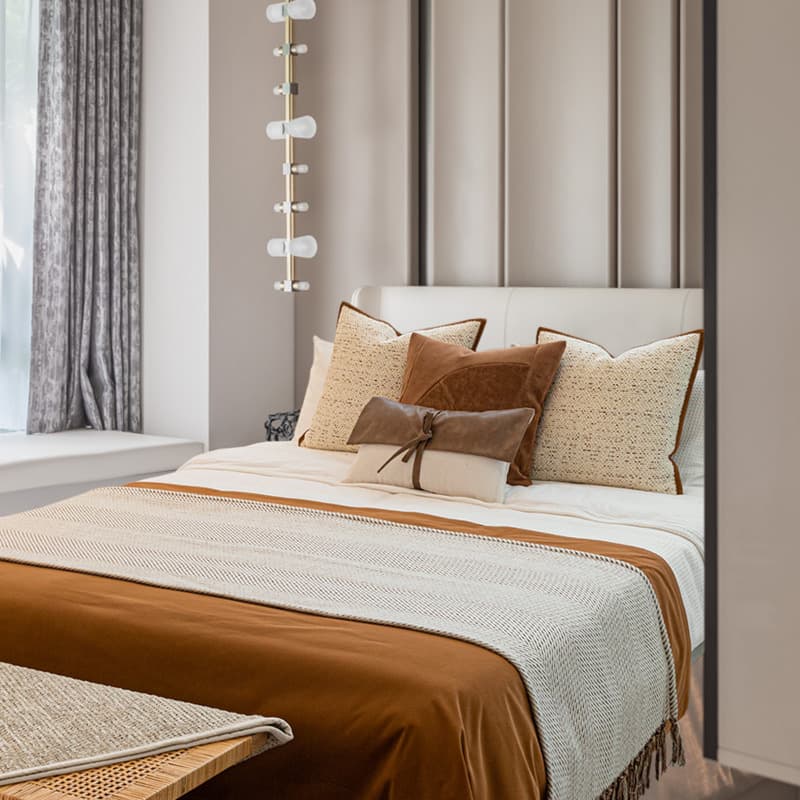 Modern Light Luxury Sample Room Bed Flag Pillow White Beige Fringe Throw Blanket Hotel B&B Bed End Towel Cushion Caramel Color