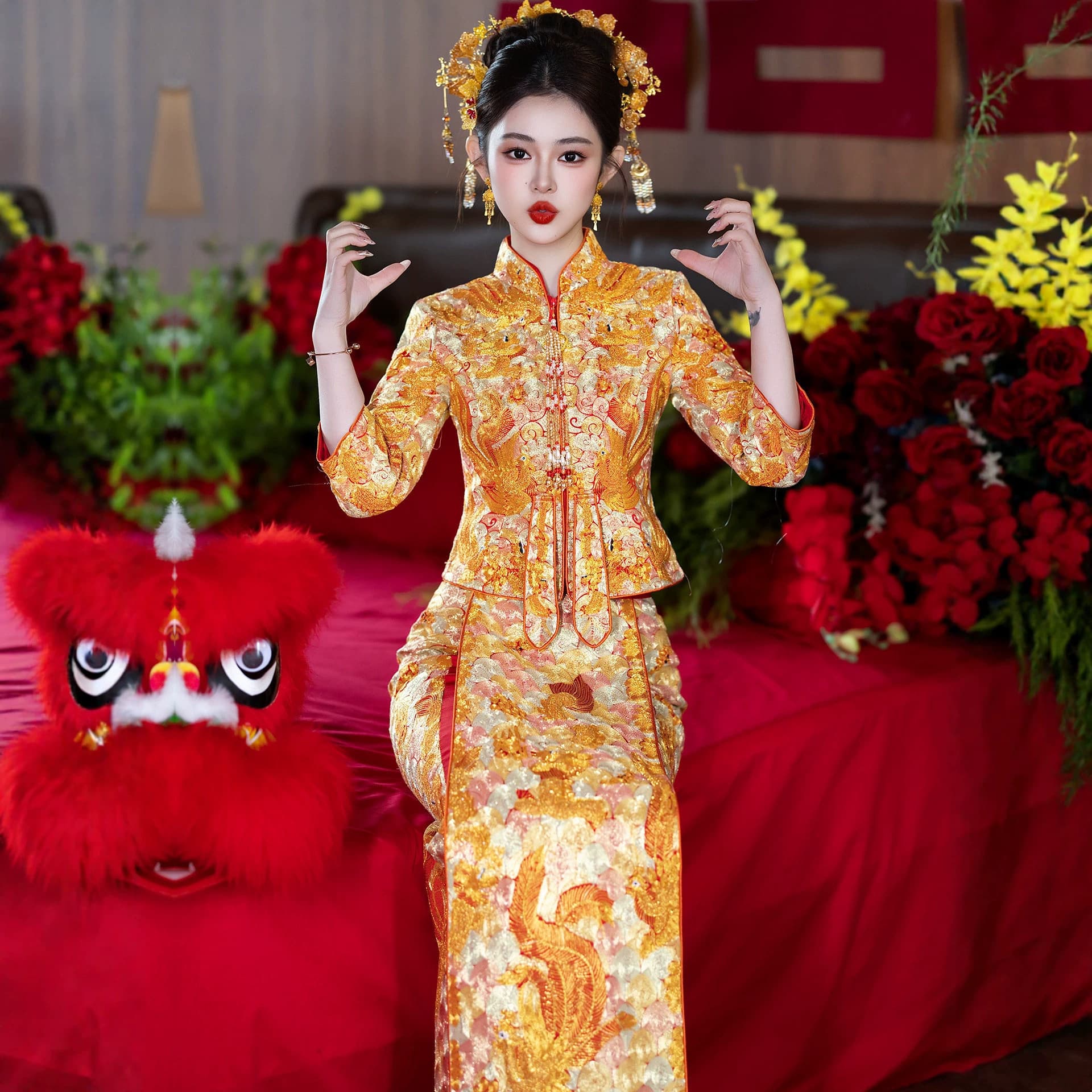 High-End Dragon and Phoenix Gown 2026 Summer New Style Wedding Toast Dress Bride Xiuhe Suit Slim Fit Wedding Dress Chinese Wedding Gown