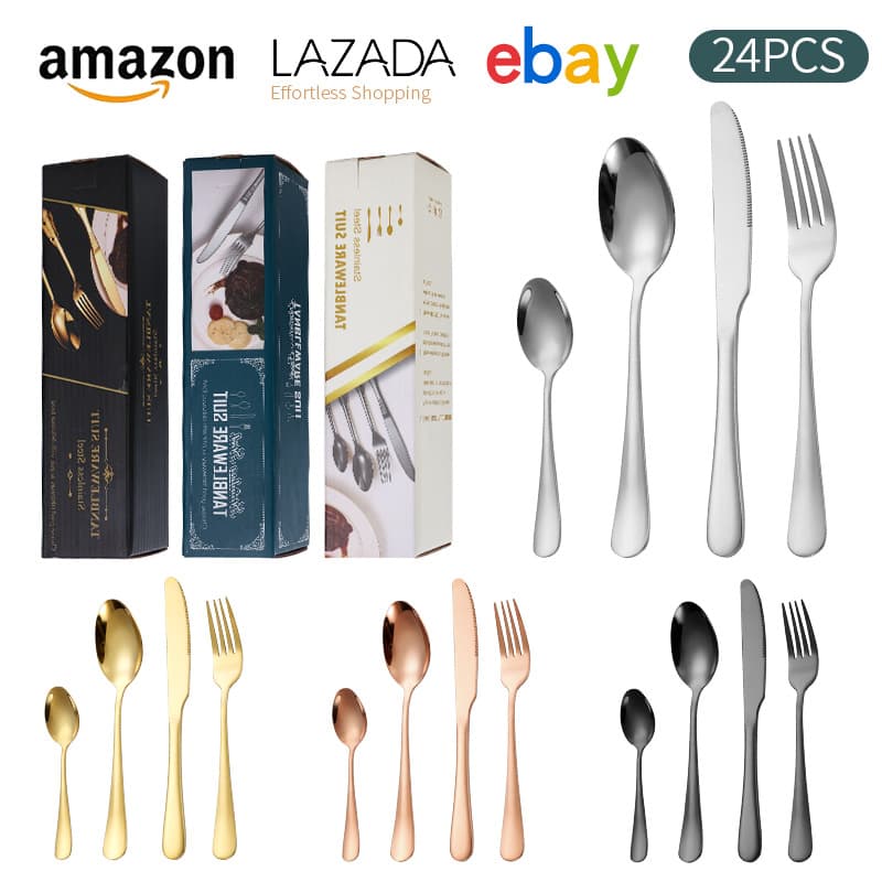 Cross-border Amazon 1010 tableware for 6 servings, knife, fork and spoon, Western steak knife and fork gift box, stainless steel tableware set